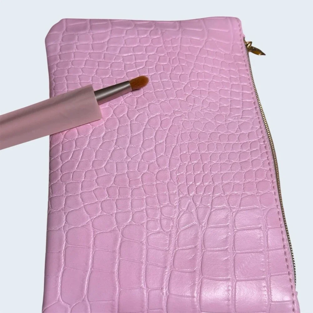 Pear Nova Dear Nova Lid Focus Eye Brush + Pink Zipper Makeup Bag Pouch Set